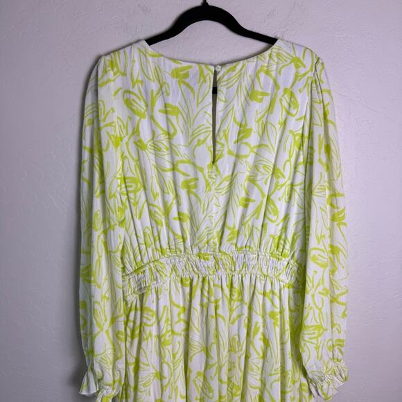 Torrid Yellow Green Floral Mini Wash Gauze Wide Waist Skater Dress 2X 40261123 - Picture 9 of 15